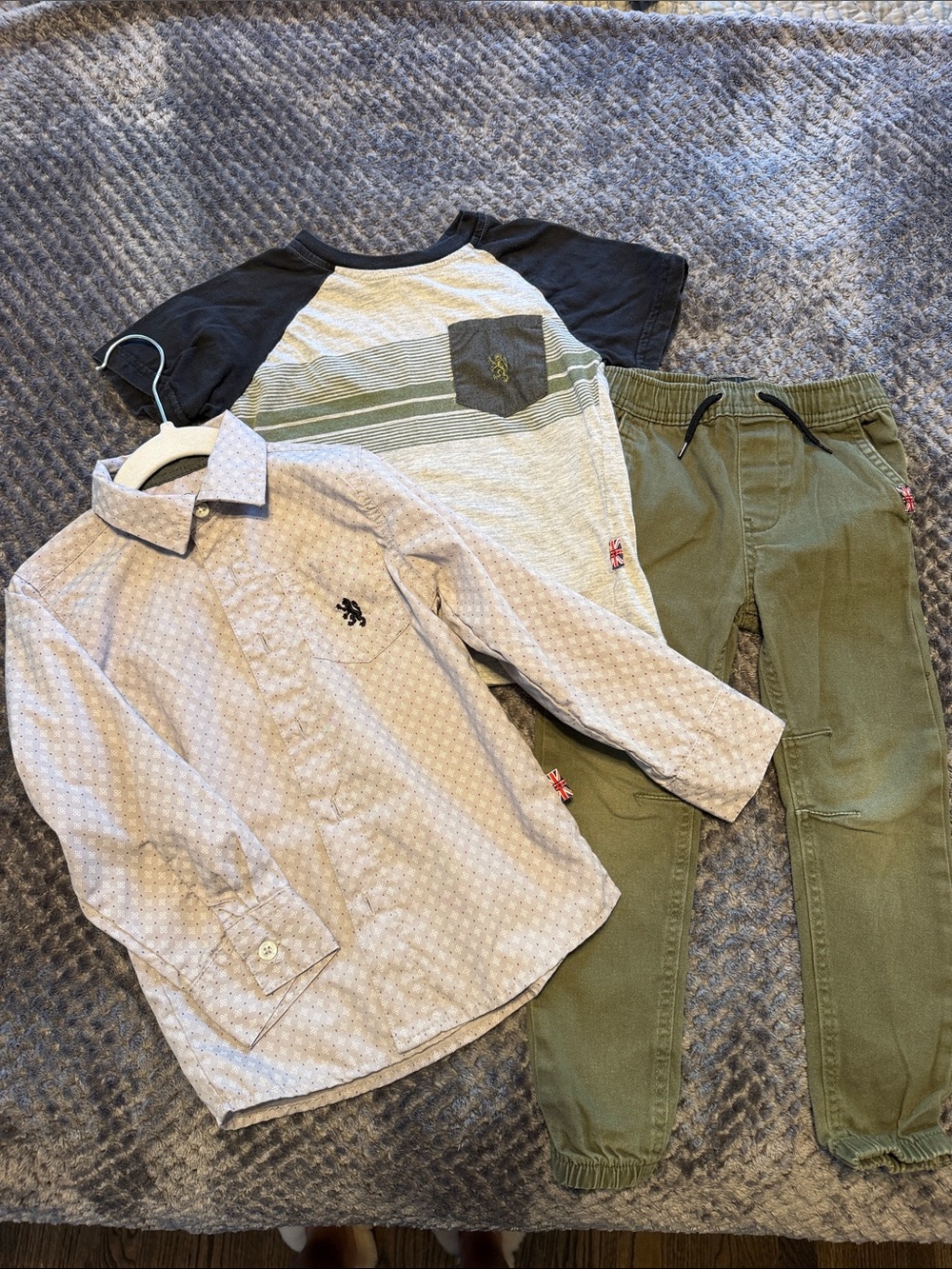 English Laundry Boys Button-Down Shirt with Olive Green Pants & Navy Accent Tee
